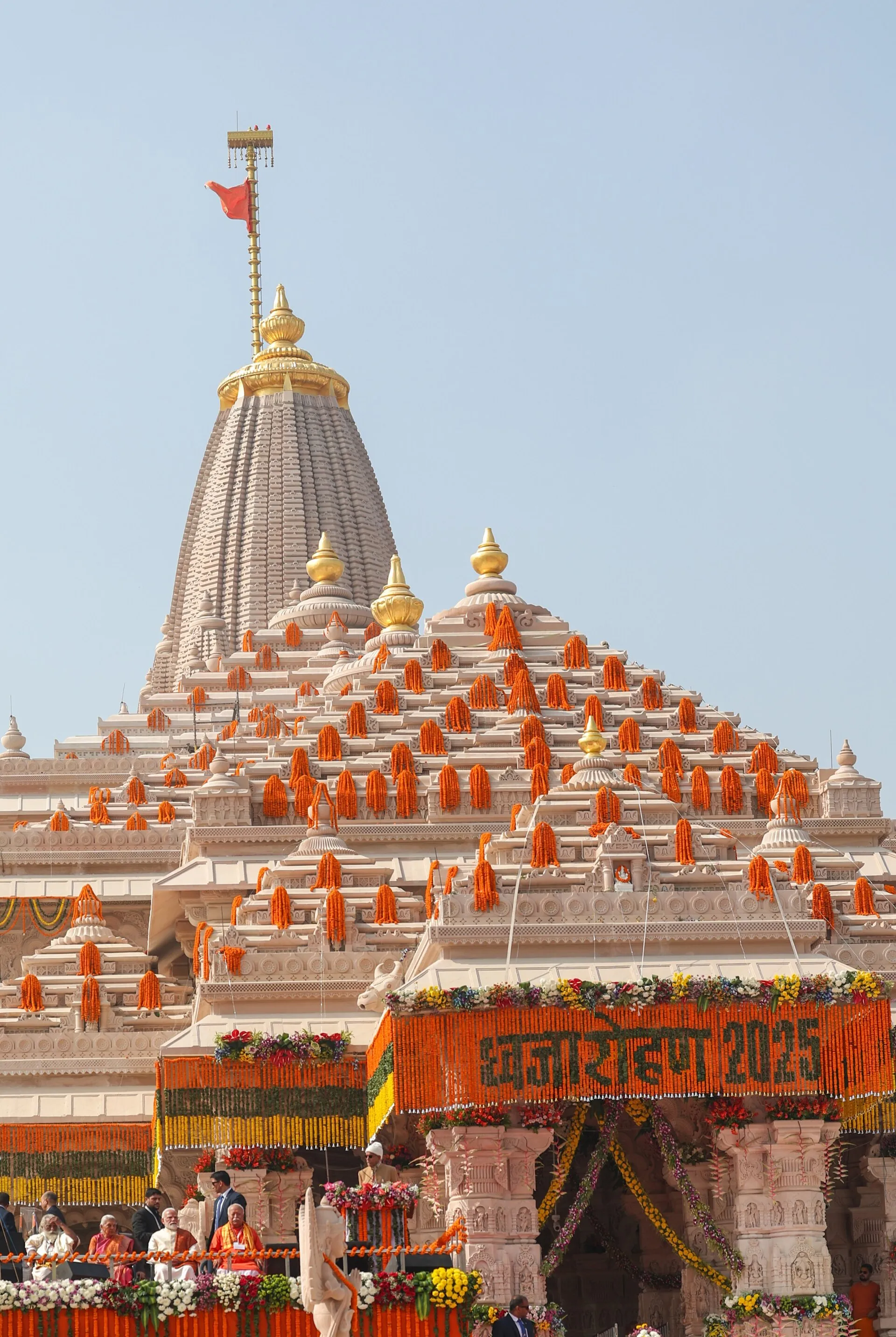 The Ram Janmabhoomi Mandir on Dhwajarohan day, marking the formal completion of the temple complex