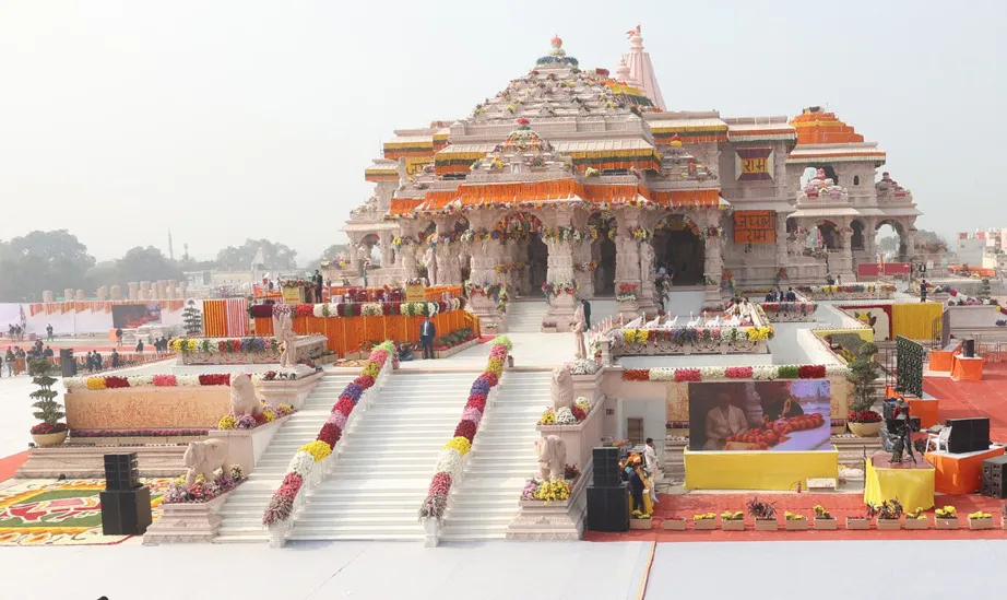 अयोध्या स्थित श्री राम जन्मभूमि मन्दिर: 22 जनवरी 2024 को प्रतिष्ठित नवीन मन्दिर का अग्रभाग